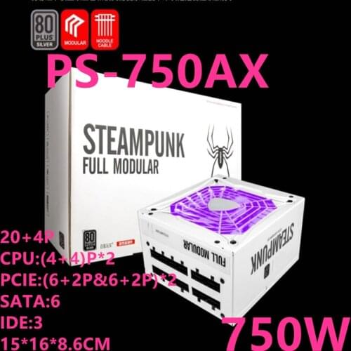 New PSU For 1Stplayer Brand Steam Punk 80PLUS Silver Full Modular Flat Line RGB Colourless Lighting 750W Power Supply PS-750AX