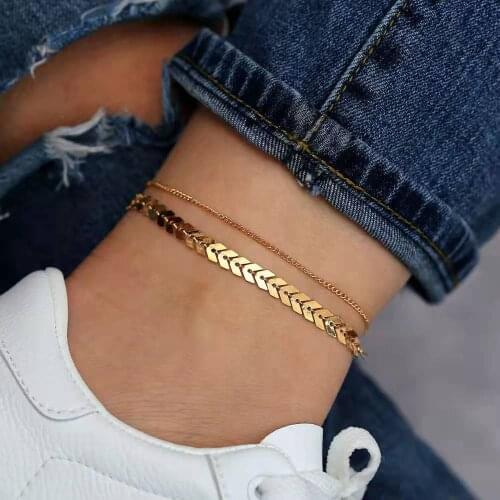 Fashion Personality Womens Anklet Creative Simple Retro Airplane Two-Layer Alloy Anklet Set 2021 Trend New Party Gift