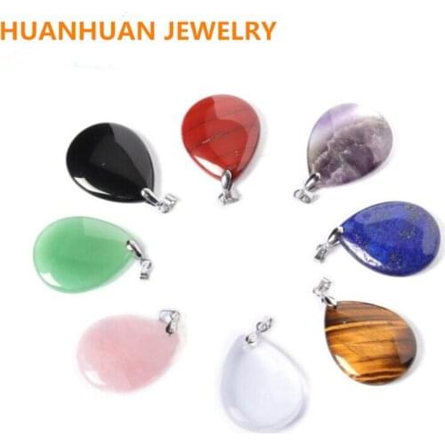 Wholesale Rose Quartzs Labradorite Amethysts Pendants Water Drop Shape Natural Stone Pendant DIY For Jewelry Making 25x30mm