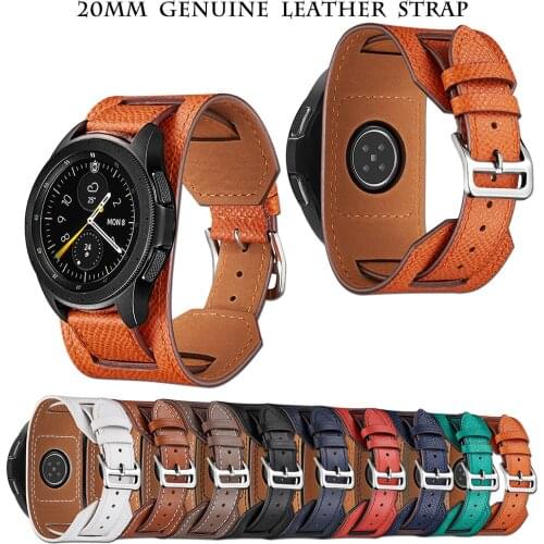 Cross Grain Genuine Leather Watchband For Samsung Galaxy Watch 3 41mm/42mm/Active 2 1 40mm 44mmm Universal Bracelet 20MM Strap