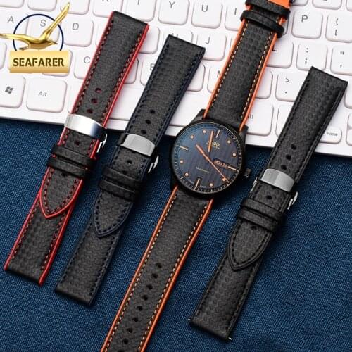 Carbon Fiber Pattern Watchband for Mido Citizen Tissot Men 18 20 22mm Waterproof Silicone Bottom Soft Sweat-Proof Watch Strap
