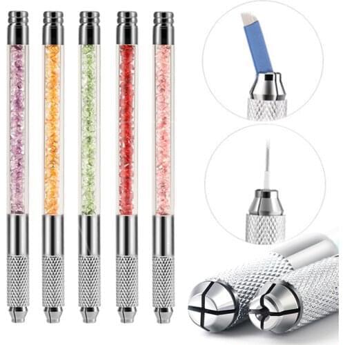 Hot Manual Double Crystal Acrylic Tattoo Pen Microblading Permanent Makeup Eyebrow Lips Tools 2 Usage For Flat or Round Needles