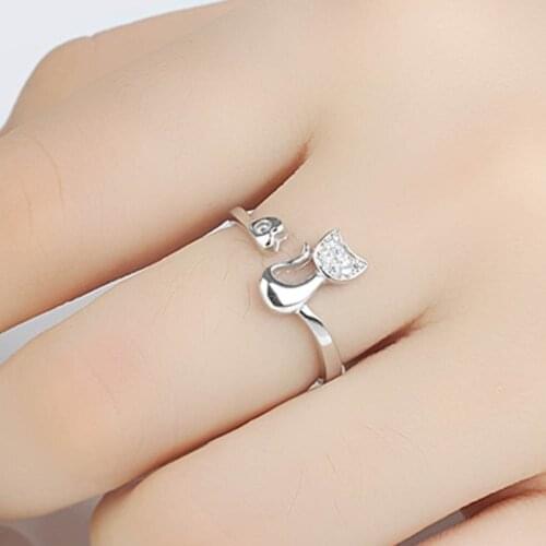 Silver color Jewelry Female Cute Little Cat Shaped Opening Ring