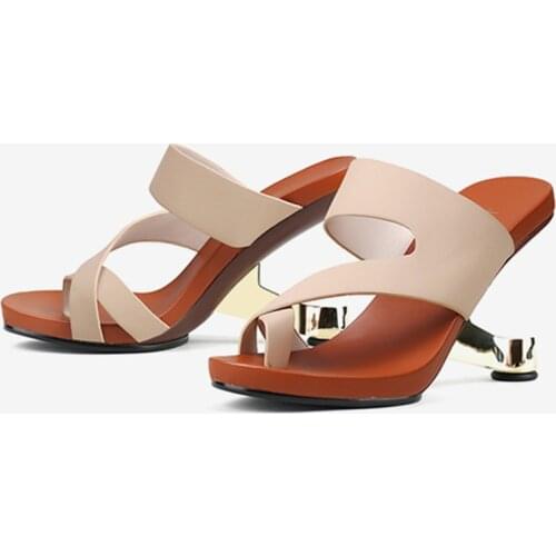 Sexy Women Summer Slippers Strange High Heel Gladiator Sandals Cross Strap DressShoes Woman Outside Slides 8CM High Heel Slipper