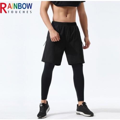 Rainbowtouches Fitness Shorts Mens Sports Length Double Layer Design Running Jogging Sweat Absorbing Tight Elastic Shorts Men