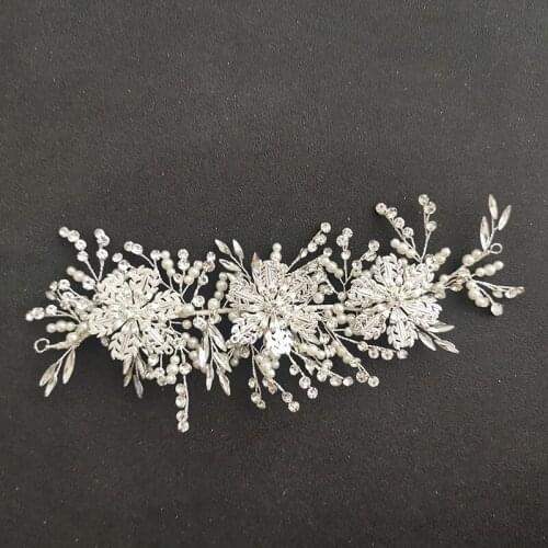 SLBRIDAL Handmade Alloy Crystal Rhinestones Pearls Bridal Hair Vine Headband Wedding Hair Accessories Bridesmaids Women Jewelry