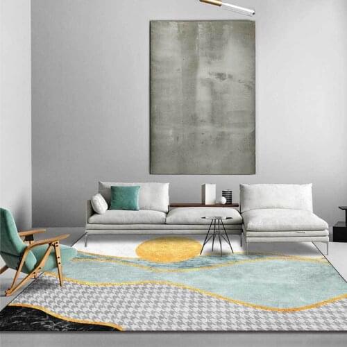 Modern Simple Carpet For Home Living Room Decoration Light Green Gold Blue Marble Geometric Area Rug 3D Coffee Table Bedside Mat