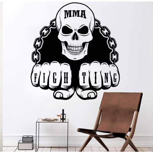 Sports Wall Stickers MMA Martial Arts Fighting Skull Pattern Vinyl Self-adhesive Wall Decal Home Decor Man Cave Gymnasium Z170