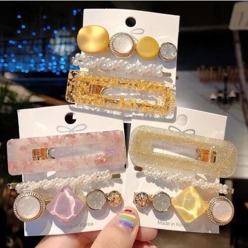 Simulation Pearl Hair Clips Pin For Women Fashion Geometric Flower Barrettes Headwear Girls Sweet Top Clip Crystal Barrettes