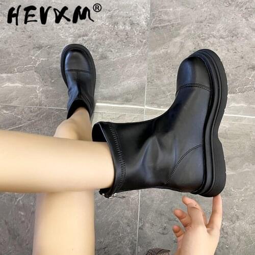 2022 Women Boots Genuine Leather Chelsea Non-slip Female The New Fashion Black White Square Toe Square Heel Botas Altas Mujer