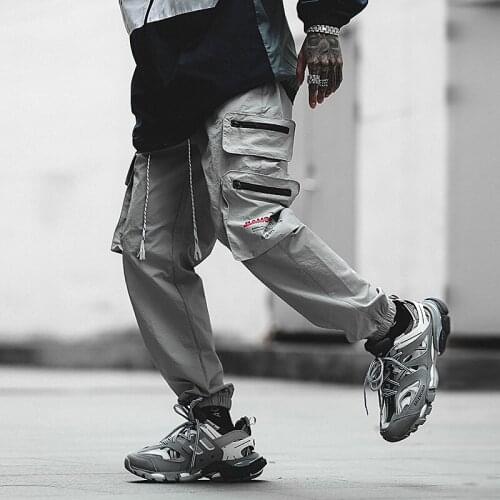 2019 Autumn Street Hip-hop Women Zipper Color Paste Patch Denim Trousers Fringed Trousers Straight Leg