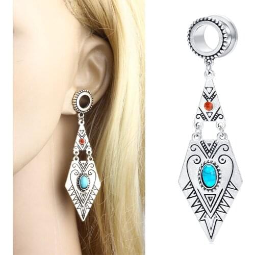 Fanpeijy 2pcs Dangle Ear Gauges Woman Vintage pandent Flesh Tunnel Earring Plugs Stretcher Piercing Screw Tunnels Plug Punk Kit