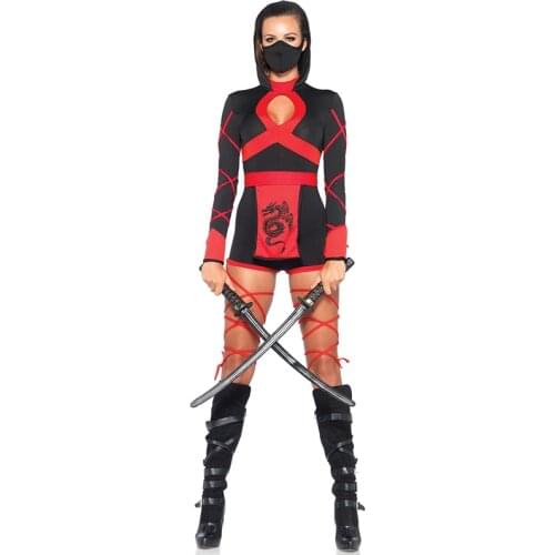Lady Carnival Halloween Ninja Warrior Costume Sexy Japan Samurai Jumpsuit Playsuit Cosplay Fancy Party Dress