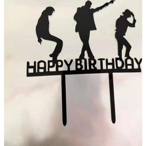 Gold Dance Man Happy Birthday Cake Topper Acrylic Black Dancing Birthday Cupcake Topper for Kids Birthday Party Cake Decorations