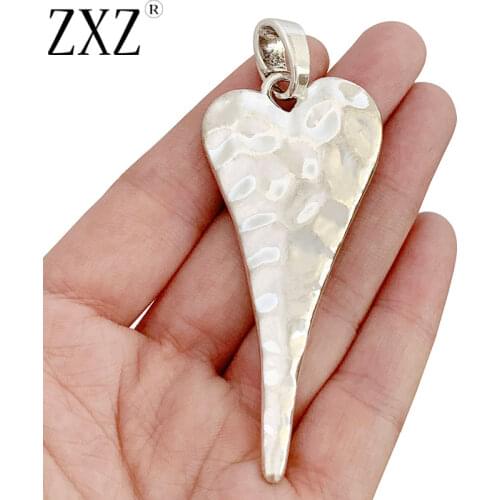 ZXZ 2pcs Tibetan Silver Large Hammered Heart Charms Pendants for Necklace Jewelry Making Accessories 85x34mm