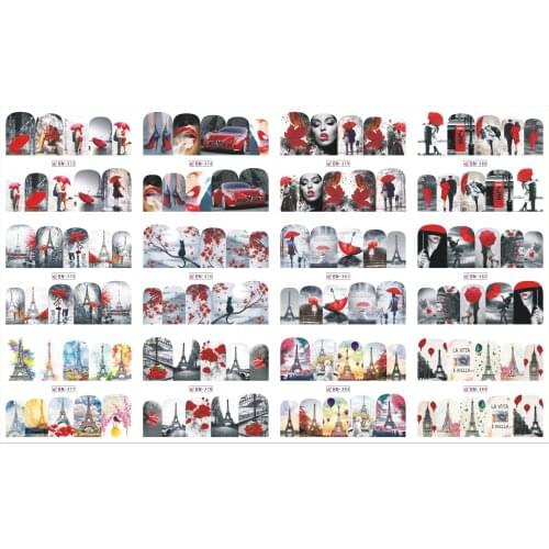 12 Sheets/Lot Nail BN373-384 Red landscape Women Full Cover Nail Art Water Wraps Sticker Decal For Nail (12 DESIGNS IN 1)