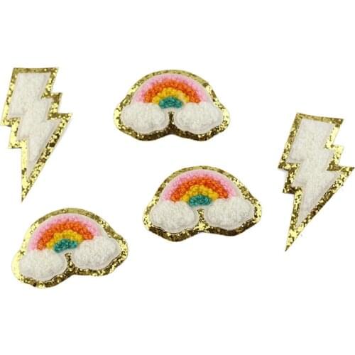 2021 New 3D Colorful Rainbow Lightning Chenille Embroidered Patches Iron on Embroidery Sewing On