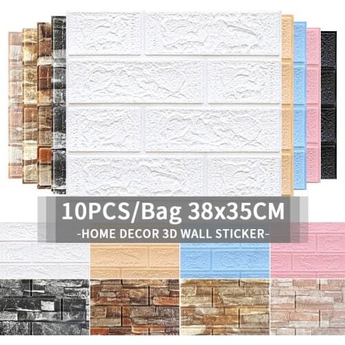 10pcs 3D Brick Wall Sticker Retro Foam PVC Self Adhesive Waterproof Wallpaper for Living Room Bedroom Rustic Wall Covering Mural