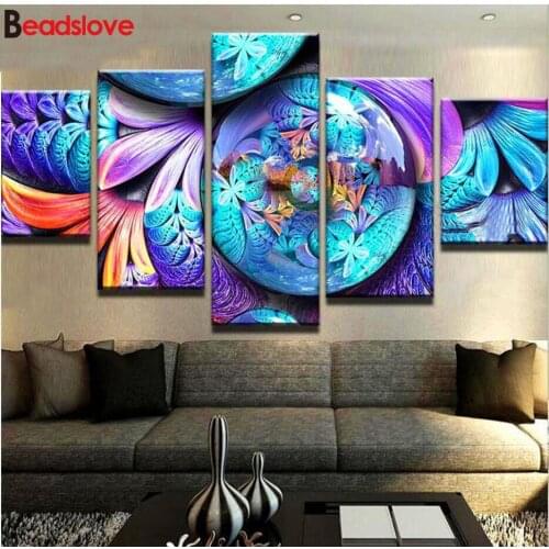 5 piece Blue Abstract flower Line cloud Diy Diamond Painting landscape Full square round drill 5d Diamond Embroidery mosaic art
