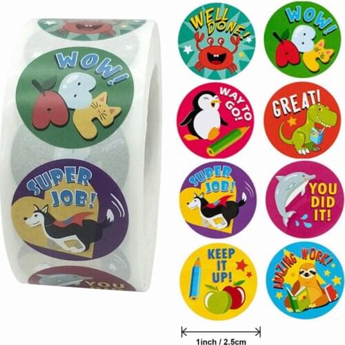 500Pcs/Roll Cute Animals Stickers For Children Reward Sticker Encouragement Student School Teacher Stationery Supply