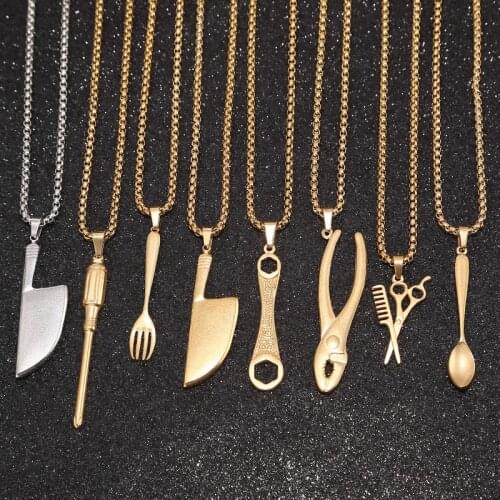60cm Stainless Steel Western Knife Spoon Fork Pendant Necklace Punk Cutlery Necklaces Pendants Jewelry Gifts Gothic Bijoux Femme