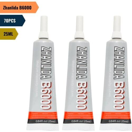 70PCS Zhanlida B6000 25ML Clear Contact Phone Repair Adhesive Multipurpose DIY Glue With Precision Applicator Tip