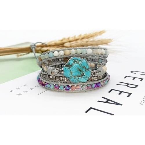 Natural Stone Bracelet Pine Stone Woven Leather Bracelet Wholesale Hand Woven Bohemian Style Bracelet Valentines Day Gift