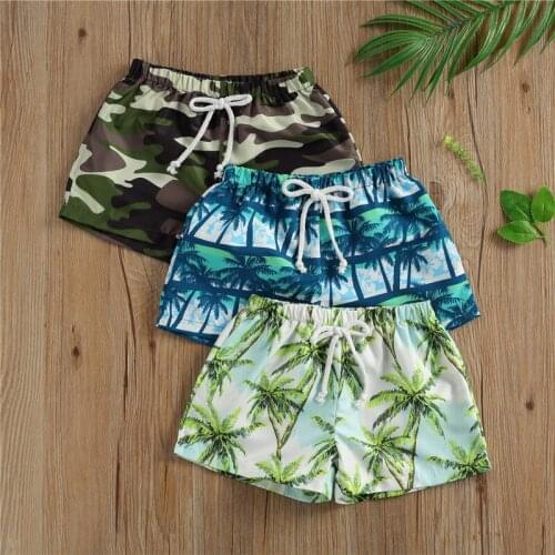 2021 Childrens Shorts Camouflage Palm Tree Printing Elastic Force Lace Up Waist Bottoms Trousers Boys Two-Piece Separates