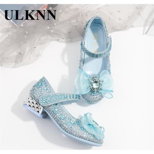 Childrens Princess Blue High Heels Girls Performance New021 Autumn Shining Crystal Shoe Kids Party High Heelss Hoes