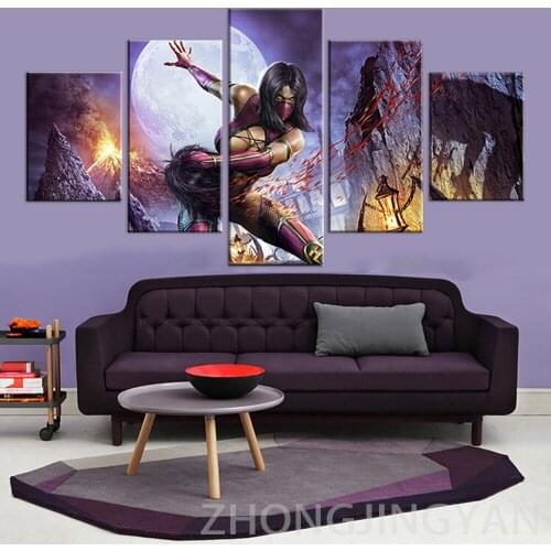 Hd Prints Wall Picture 5 Pcs Mortal Kombat Fight Game Poster Home Artwork Modular Painting Canvas Living Room Decoration Framed