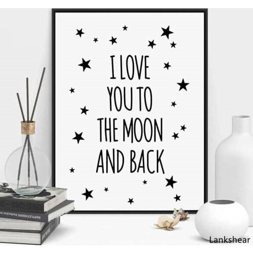 I Love You To The Moon And Back Quote Canvas Star Art Print Poster Kids Room Wall Picture Living Room Painting Poster Home Decor
