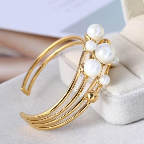 Personality Inlaid Pearl Ball Ball Opening Irregular Fashion Bracelet