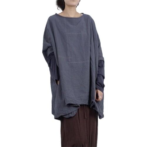 Johnature 2021 Autumn Women Long Plus Size Loose T-shirt Original Vintage Cotton Pullover Long-sleeve Shirts Line Patchwork Top