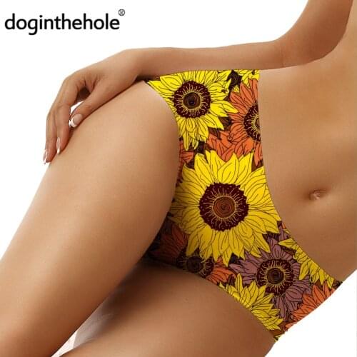 Sunflowers Painting Print Women Sexy Briefs Breathable Comfortable Underwear bragas mujer Seamless Floral Print Panties