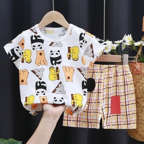 Toddler Boy Summer Short Sleeve Clothes Set Cartoon Print T-shirt+pants Kids Outfits Infant Girls Tracksuits Children Clothing