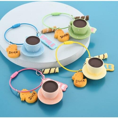 Hot 2021Mini Coffee Cup Food Keychain Creative Personality Key Ring Bag Decoration Girl Heart Jewelry Accessories