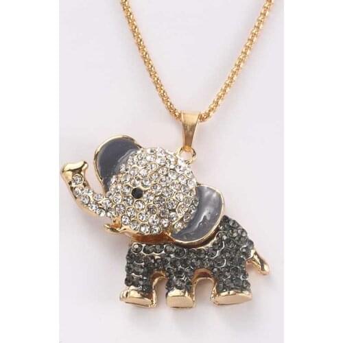 Hot Lucky Black Elephant Crystal Rhinestone Zircon Sweater Chain Long Chain Animal Pendant Necklace Jewelry