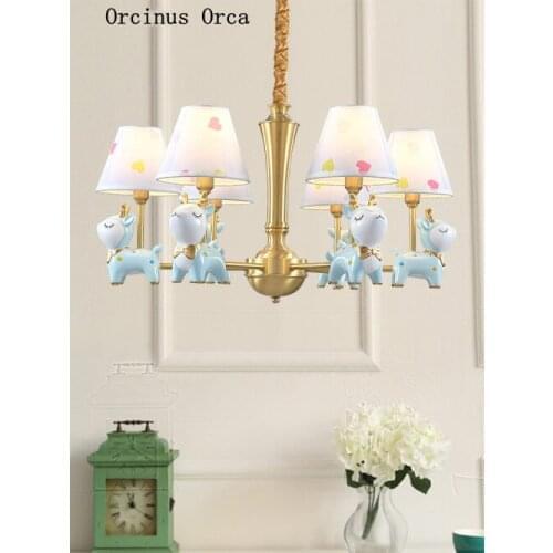 American all copper deer chandelier Boy Girl Bedroom childrens room lamp Nordic cartoon creative animal Chandelier
