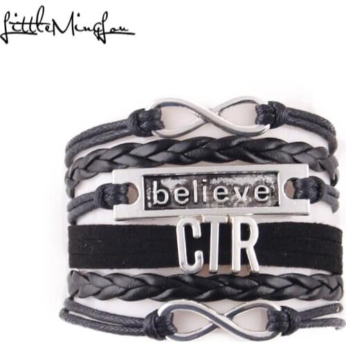 Little MingLou Infinity love CTR bracelet believe charm leather wrap men Bracelets & Bangles for women jewelry drop shipping