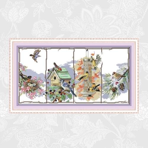 The Birds of The Four Seasons Cross-stitch Kits Aida Canvas DMC 11CT 14CT DIY Handmade Needlework Crafts Embroidery Set