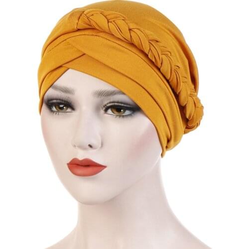NEW 2021 Four Seasons Fashion Ladies European 9 Color Milk Silk Unilateral Whip Turban Braid Muslim Baotou Hat