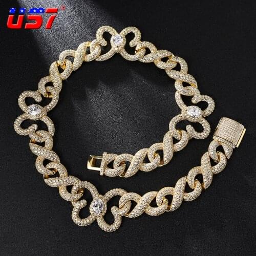 US7 15mm New Butterfly Necklace Miniature Pave Iced Out CZ Cuban Link Necklace For Men&Women Hip Hop Rock Fashion Jewelry