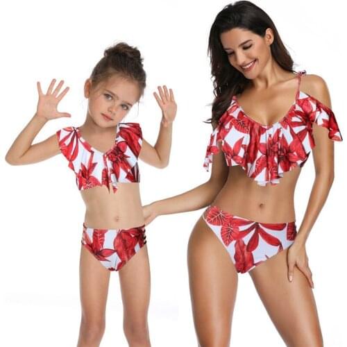 Family Matching Swimwear Summer Mother Daughter Bikini Woman Girl Swimsuit Printing Baby Bikinis Family Beach Looks Kids Clothes