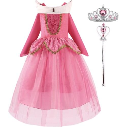 3 4 6 8 10T Sleeping Beauty Dress Aurora Girls Christmas Costume Child Makeup Baby Girl Birthday Party Halloween Fantasy Dress