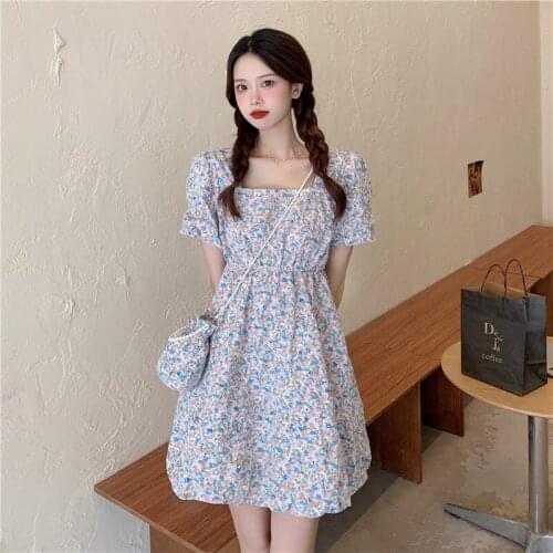 Casual Floral Ladies Dress Bandage Ruffle Summer Mini Dress Office Short Sleeve High Street Thin Ladies Dress