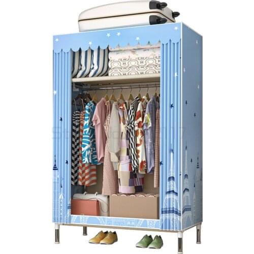 Simple wardrobe modern simple cloth wardrobe steel pipe thickening reinforcement storage hanging cabinet for rental room
