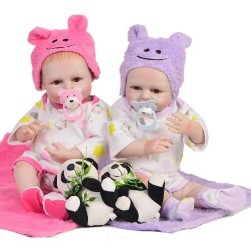 18inch 45cm handmade Lifelike Silicone Reborn Baby twins babies dolls Full Vinyl body super Truly Kids Playmates toys hot sale