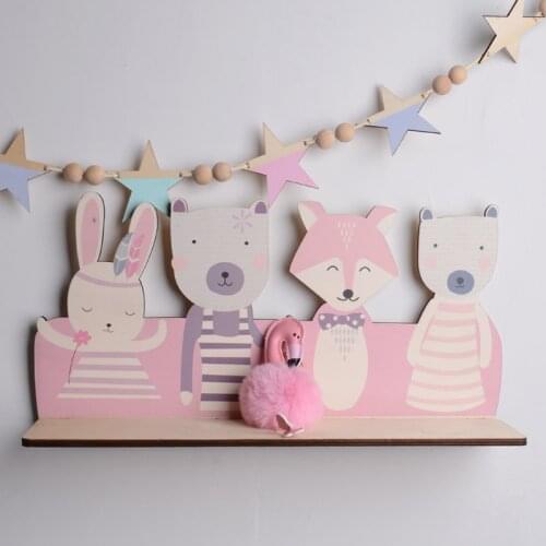 Cute Creative Bedroom Wall Shelf DIY Original Wood Flamingo Storage Holder Organization Shelf Kids Room Animal Decorative Rack
