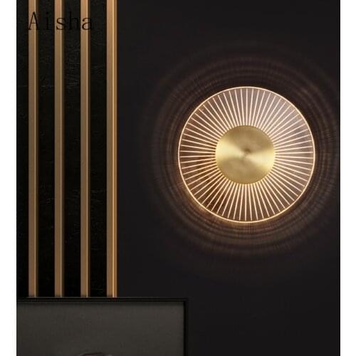 Modern Copper LED Wall Lamp Round Living Room Sofa Background Aisle LED Lamp Creative Annual Ring Shape Wall Lamp