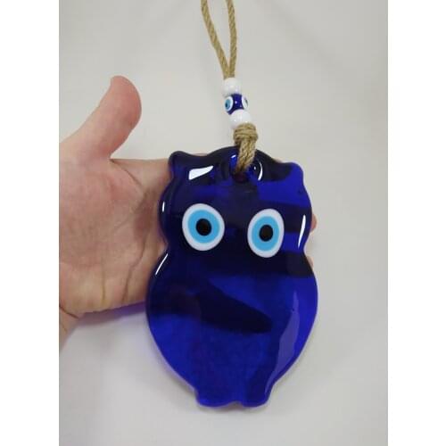 Owl Evil Eye 14 cm Glass Bead Pendant Charm Turkish Handmade Amulet Wall Hanging Talisman Boho Home Decor Made in Turkey